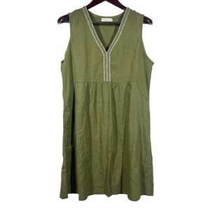 Terzo Millennio Linen Blend Sleeveless Shift Dress Sz L Olive Geen Coastal Italy